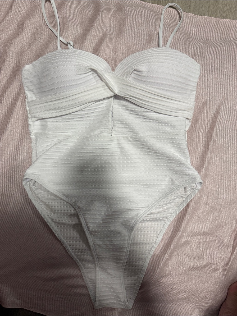 White Ribbed One-Piece Swimsuit with push up bra - size Large